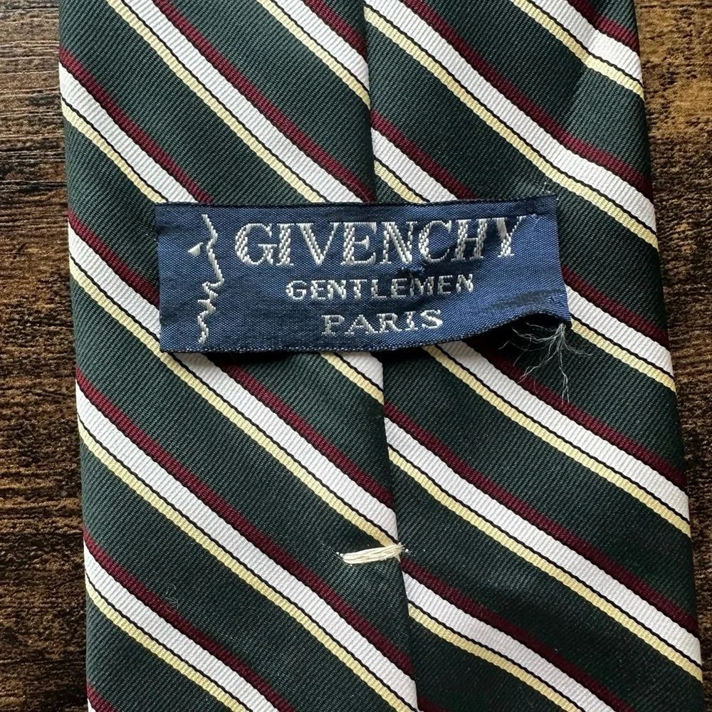 Givenchy Gentlemen Paris Vintage Silk Blend Green Diagonal Stripe Necktie